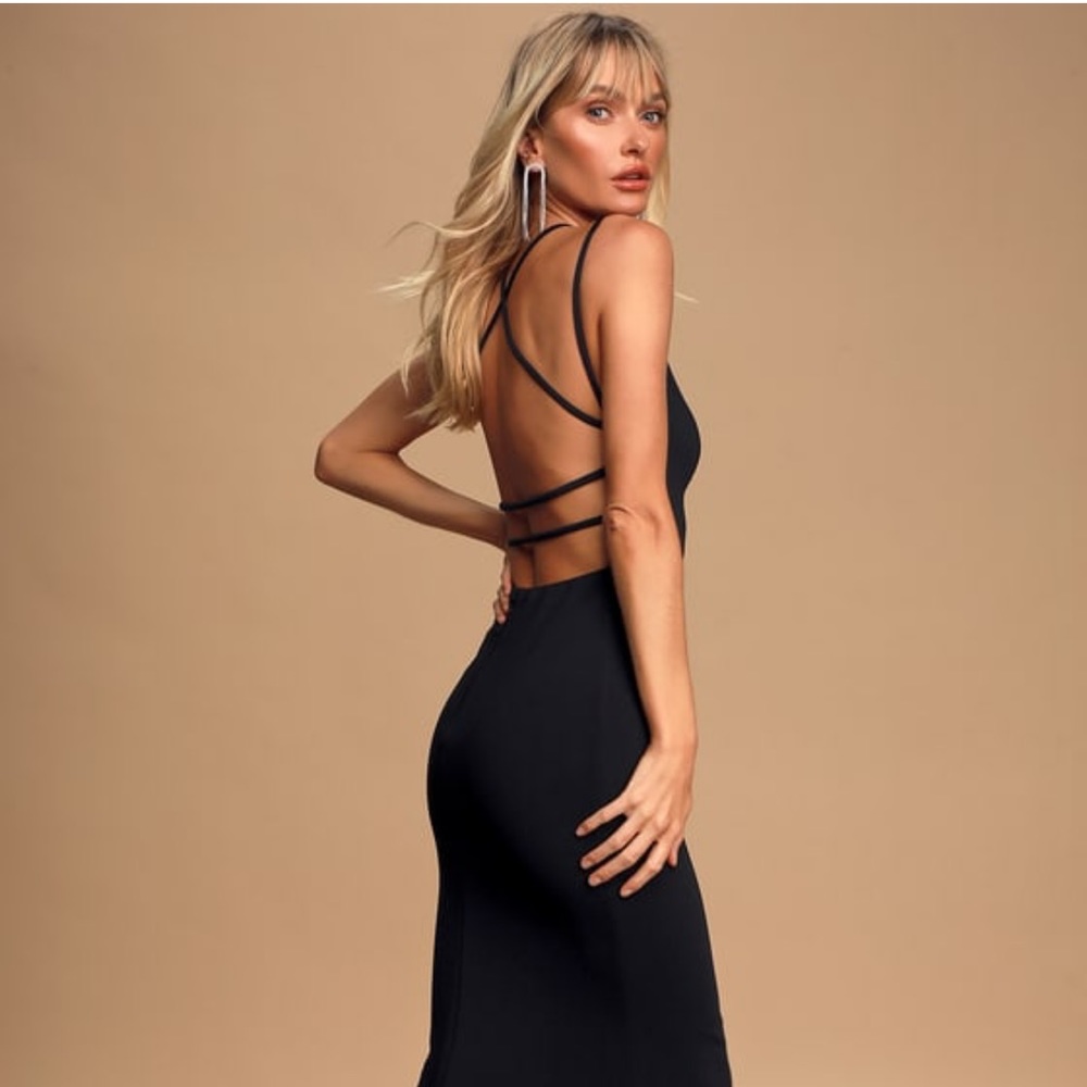 Lulu’s All this Allure Black Strappy Backless Mermaid Maxi Dress